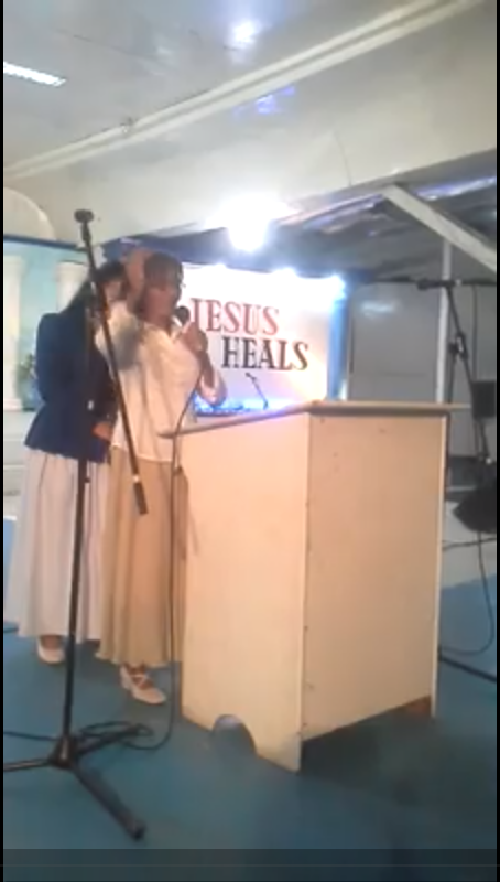 Sis. Elizabeth Martines testifying in Pampanga Fasting House chapel, Oct. 2013.